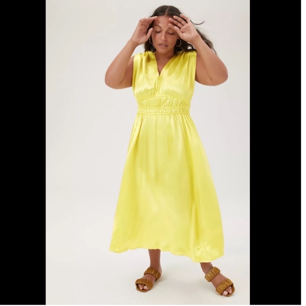 Anthropologie Yellow Satin Midi Dress